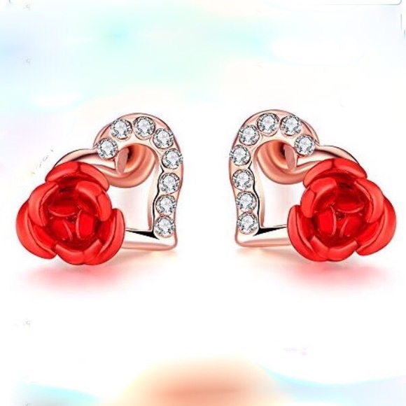 Jewelry - 🆕 ❤️ Red Heart Rose Gold Stud Earrings - NWT ❤️
